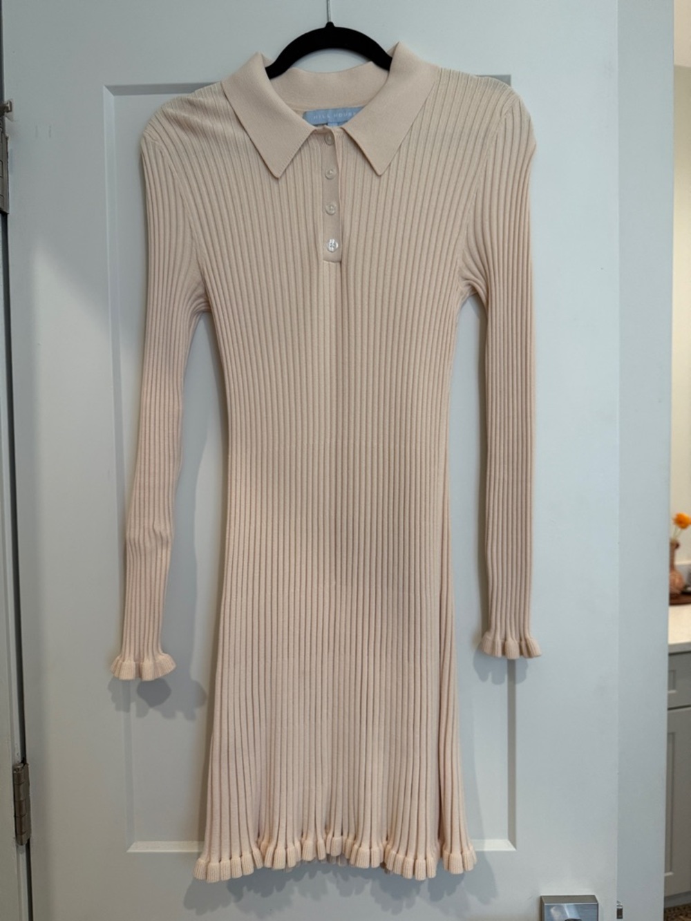 Hill House Cream Ribbed Collared Long-Sleeve Dress